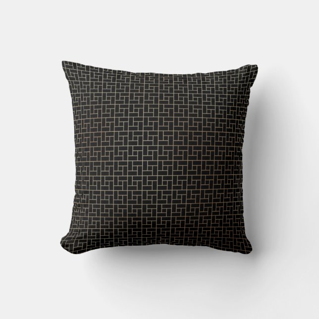Elegantes modernes Abstraktes Gold Basket Weave Mu Kissen (Vorderseite)