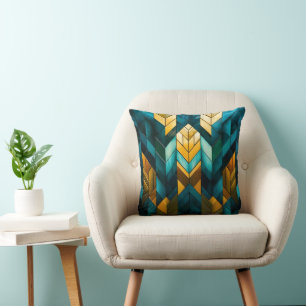 Elegantes modernes abstraktes Gold-Teal-Geometrisc Kissen