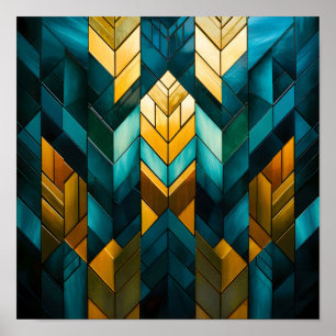 Elegantes modernes abstraktes Gold Teal Geometrisc Poster