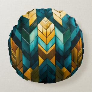 Elegantes modernes abstraktes Gold Teal Geometrisc Rundes Kissen