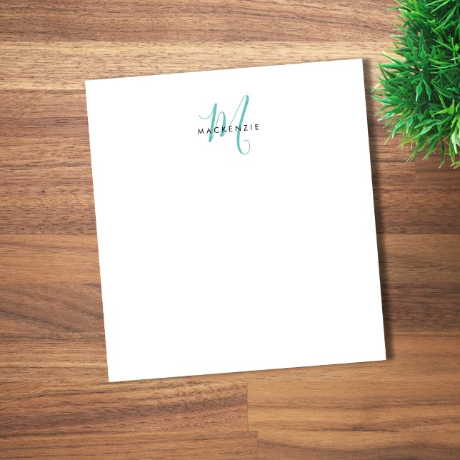 Elegantes, modernes Aquamarines Script Monogram Notizblock (Von Creator hochgeladen)