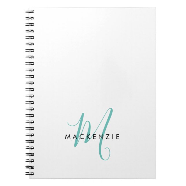 Elegantes, modernes Aquamarines Script Monogram Notizblock (Vorderseite)