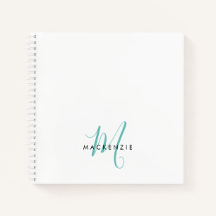 Elegantes, modernes Aquamarines Script Monogram Notizbuch