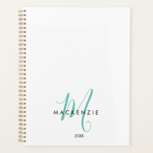 Elegantes, modernes Aquamarines Script Monogram Planer