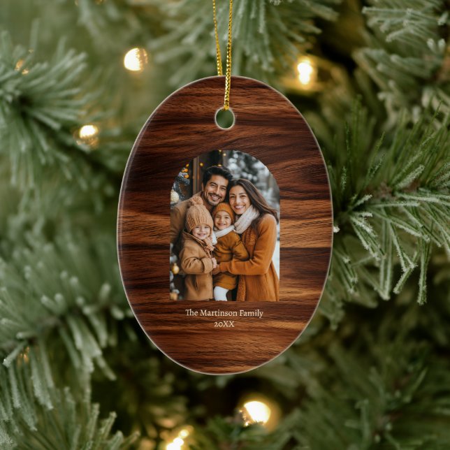 Elegantes modernes Arch Foto Personalisiertes Holz Keramik Ornament (Baum)