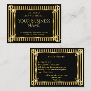 Elegantes modernes Art Deco Gold Schwarz Streifen Visitenkarte