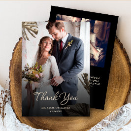 Elegantes modernes Black Gold Botanical Wedding Fo Dankeskarte