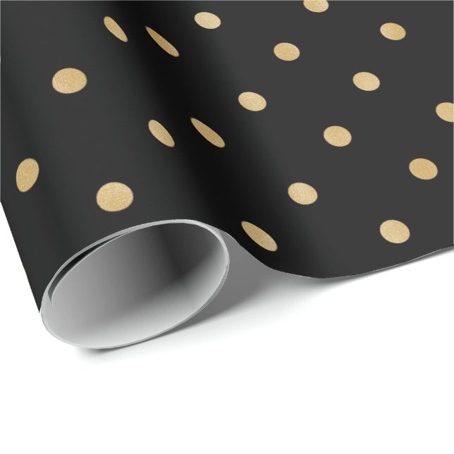 Elegantes, modernes Black Gold Polka Dots Muster Geschenkpapier (Rolleneckpunkt)