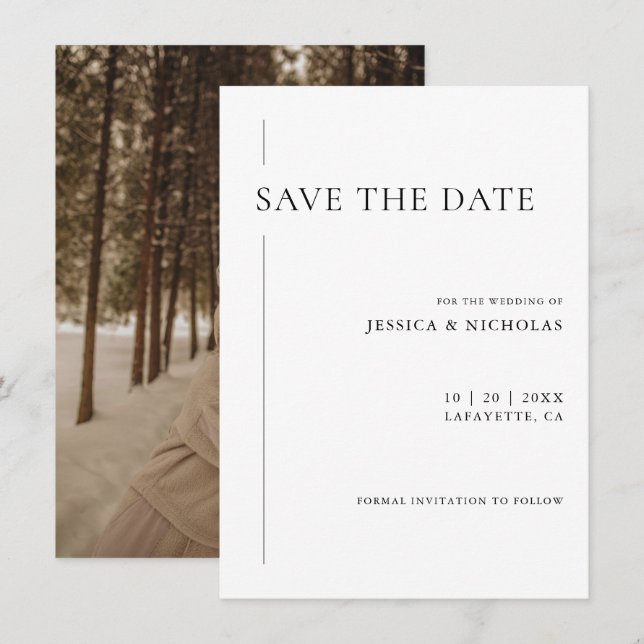 Elegantes modernes Black & White Wedding Foto Save The Date (Vorne/Hinten)