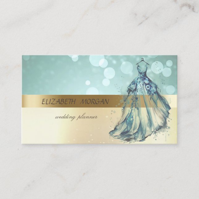 Elegantes, modernes blaues Kleid Visitenkarte (Vorderseite)