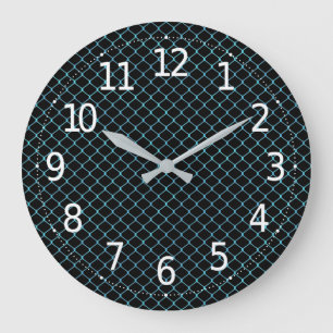 Elegantes modernes blaues Teal-Zaun-Kettenmuster   Große Wanduhr