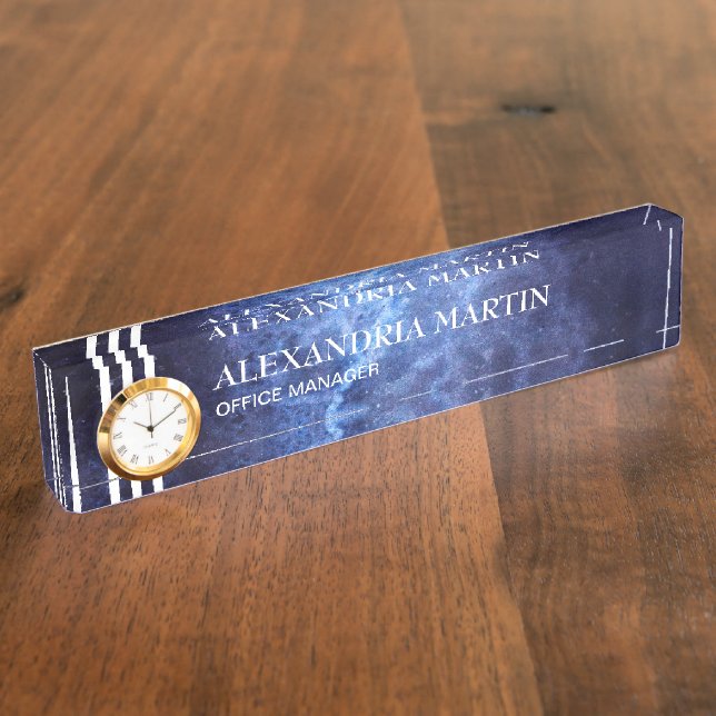 Elegantes, modernes Blue Desk Name Plate Namensplakette (Seite)