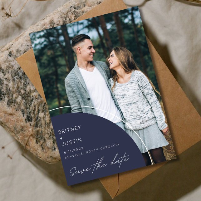 Elegantes, modernes Blue Foto Hochzeit Save The Date (Modern Photo Wedding save the dates  )