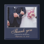 Elegantes modernes Blue Foto Vielen Dank für Ihre  Magnet<br><div class="desc">Ein Lieblingsmagnet mit einem Hochzeitsfest,  Braut- und Bräutigam-Namen und Hochzeitsdatum. Personalisieren Sie Ihre Hochzeit mit Foto und anderen Details. Der Text ist in einem Skript und der Hintergrund ist dunkelmarineblau. Ein eleganter und stilvoller Dankeschön Magnet - großartig als Geschenk für Ihre Hochzeitsgäste.</div>