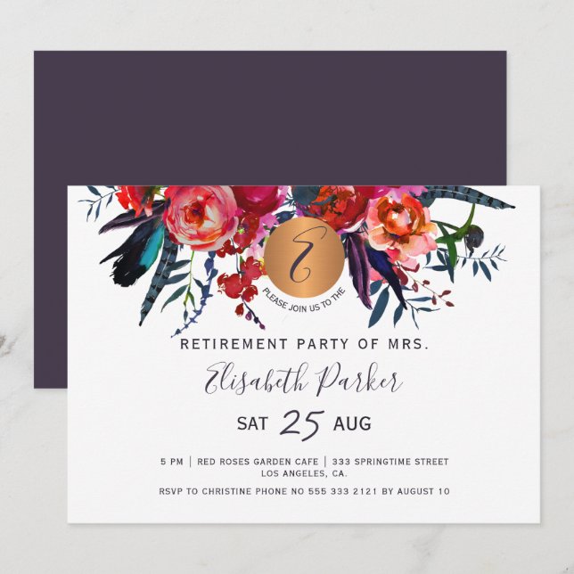 Elegantes, modernes, blumenfarbenes Party Einladung (Vorne/Hinten)