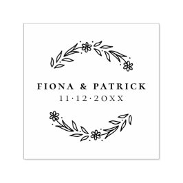 Elegantes, modernes Blumenwerk mit Namen und Hochz Permastempel