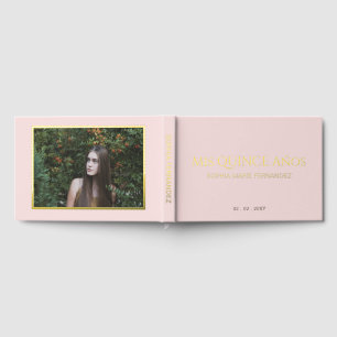 Elegantes Modernes Blush Foto Quinceañera Gästebuch