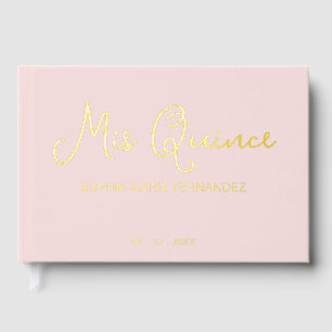 Elegantes Modernes Blush Foto Quinceañera Gästebuch