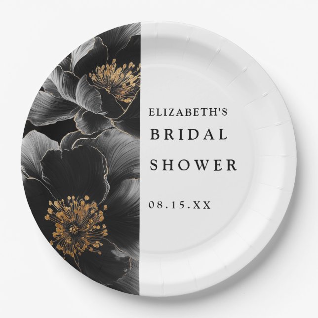 Elegantes modernes Brautparty mit Blumenmuster Pappteller (Vorderseite)