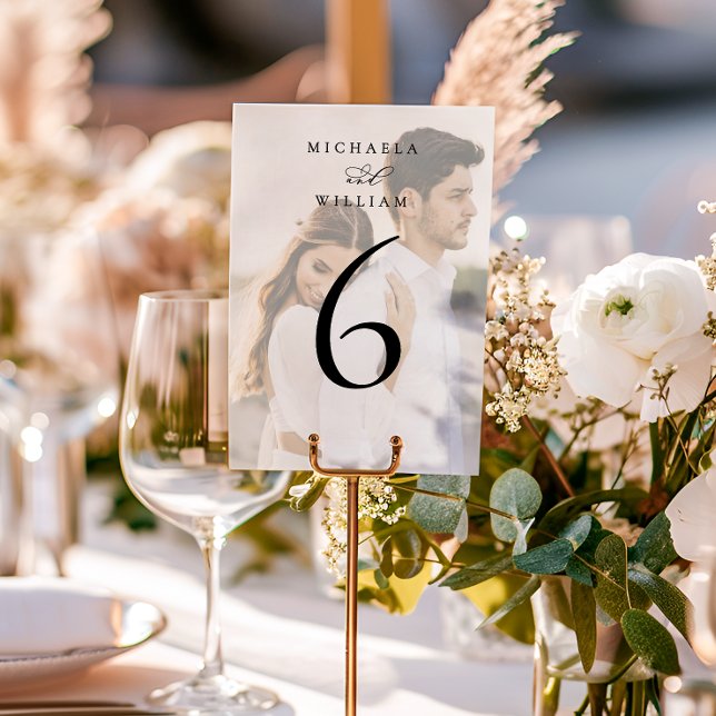 Elegantes modernes Calligrafy Foto Wedding Tischnummer (Von Creator hochgeladen)