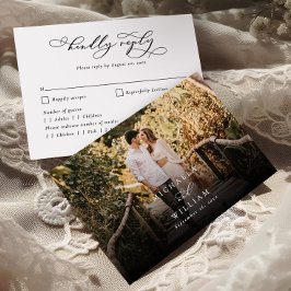 Elegantes, modernes Calligrafy Script-Foto Hochzei RSVP Karte