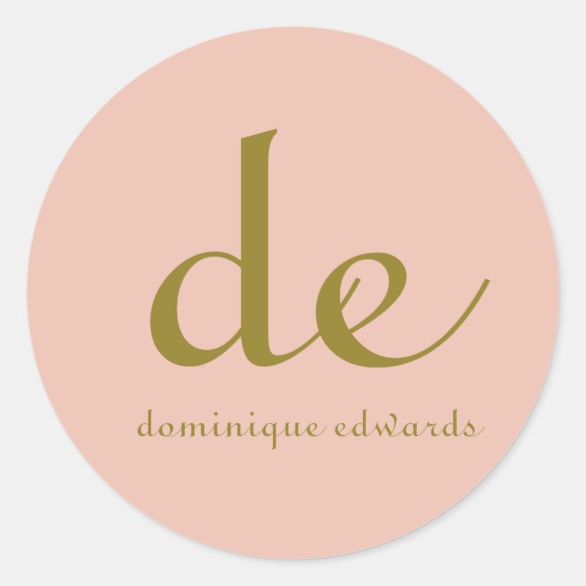 Elegantes, modernes Chic Blush Pink Monogram Runder Aufkleber (Vorderseite)