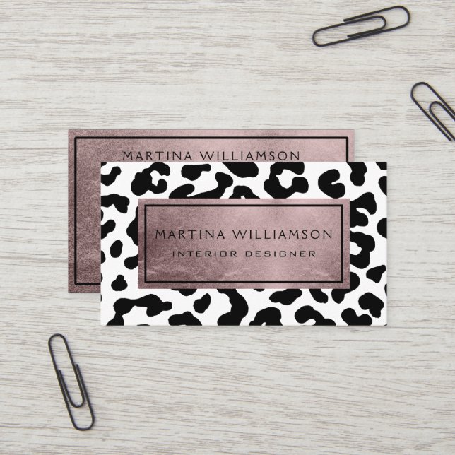 Elegantes modernes Chic-Leopard-Druck-Rosen-Gold Visitenkarte (Vorderseite/Rückseite Beispiel)