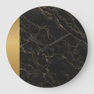 Elegantes modernes Chic Schwarz Gold Marmormuster Große Wanduhr
