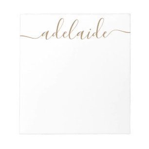 Elegantes, modernes Chic Script Gold White Monogra Notizblock