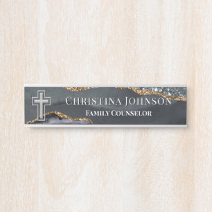 Elegantes modernes Christliches Cross Black Silver Türschild