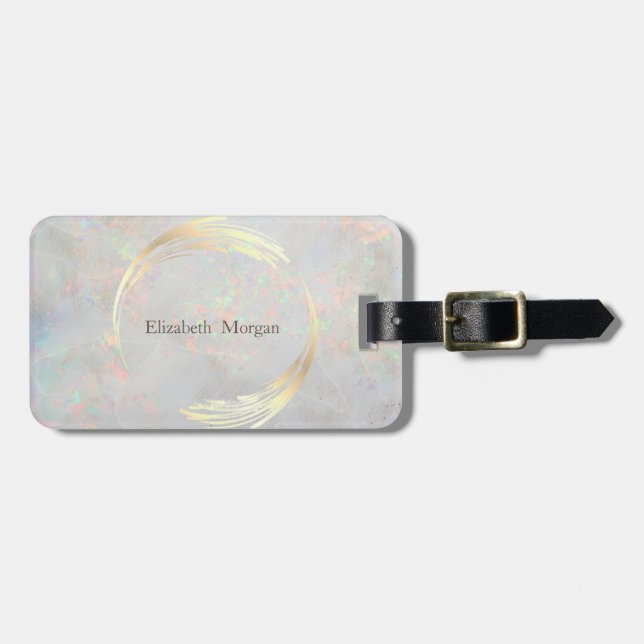 Elegantes modernes Circle Gold, White Opal Gepäckanhänger (Vorderseite horizontal)