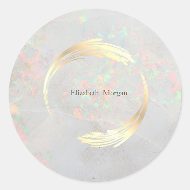 Elegantes modernes Circle Gold, White Opal Runder Aufkleber (Vorderseite)