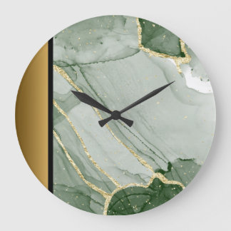 Elegantes, modernes Design aus grünem Gold-Marmor Große Wanduhr