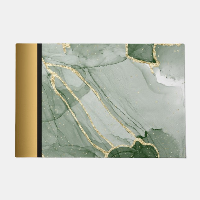 Elegantes, modernes Design aus grünem und goldenem Fußmatte (Vorderseite)