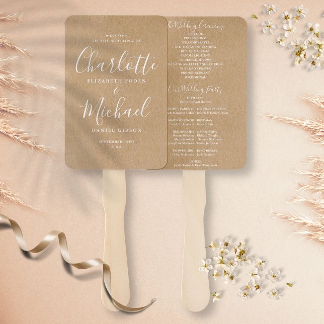 Elegantes, modernes Drehbuch Rustic Kraft Wedding  Fächer (Von Creator hochgeladen)