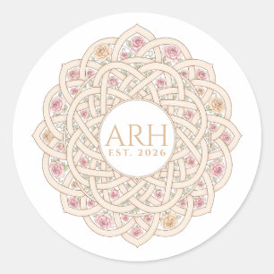 Elegantes modernes dreibuchstabiges Monogramm Est. Runder Aufkleber