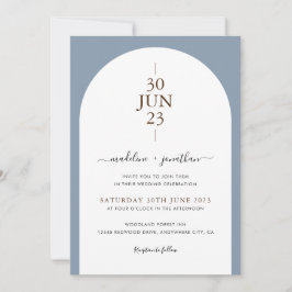 Elegantes, modernes Dusty Blue Door Foto Hochzeit Einladung