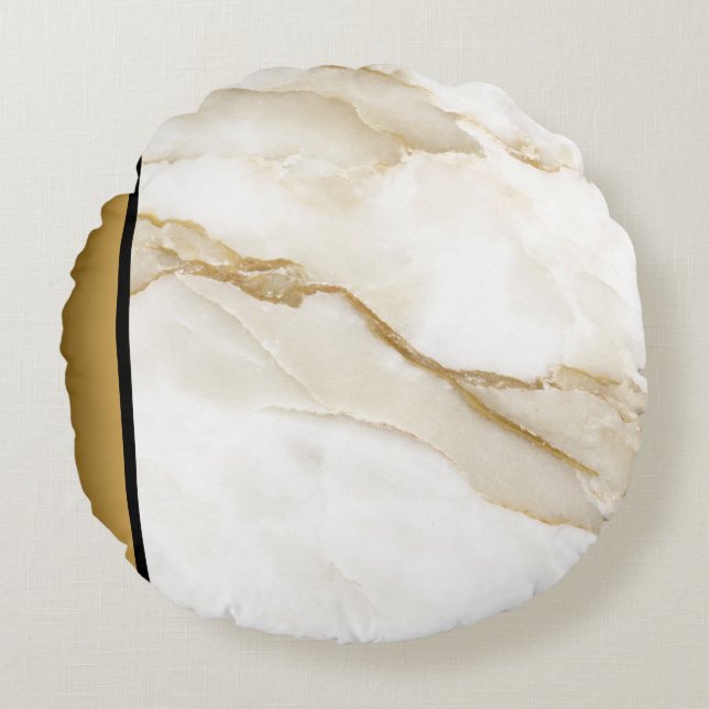 Elegantes, modernes, elegantes, weißes Tan-Gold-Ma Rundes Kissen (Vorderseite)