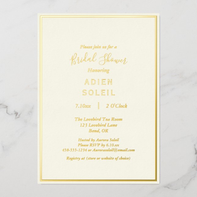 Elegantes modernes Elfenbeinhochzeitungs-Brautpart Folieneinladung (Vorderseite)