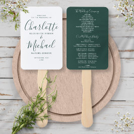 Elegantes, modernes Emerald Script-Hochzeitsprogra Fächer
