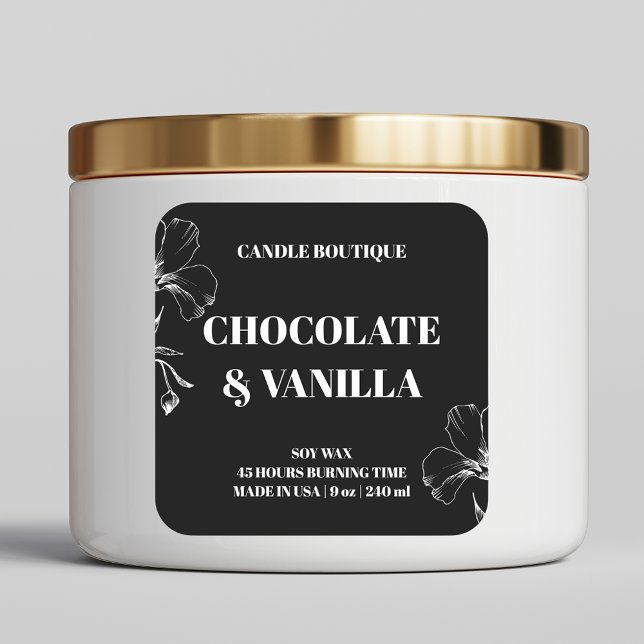 elegantes, modernes Etikett mit schwarz-weiß blühe Quadratischer Aufkleber (Von Creator hochgeladen)