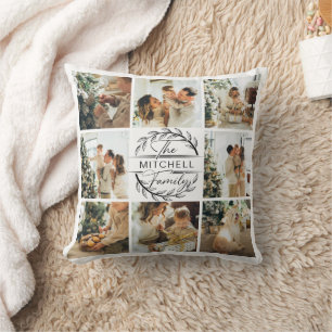 Elegantes, modernes Familienfoto Collage Monogram- Kissen
