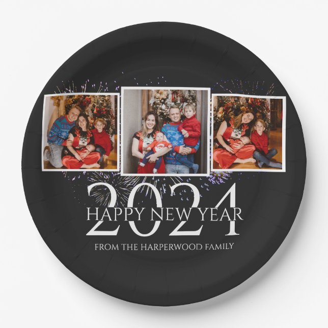 Elegantes, modernes Feuerwerk glücklich Neues Jahr Pappteller (Vorderseite)