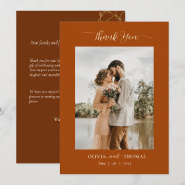 Elegantes modernes Foto für Hochzeiten im Herbst Dankeskarte