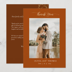 Elegantes modernes Foto für Hochzeiten im Herbst Dankeskarte