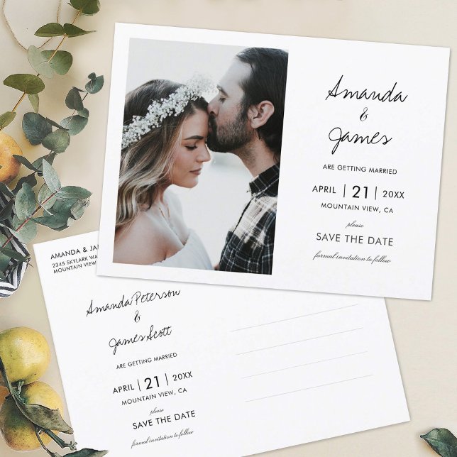 Elegantes modernes Foto Hochzeit retten Datum Ankündigungspostkarte (Von Creator hochgeladen)
