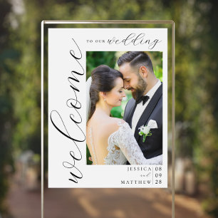 Elegantes modernes Foto Hochzeit Willkommen Acrylschild