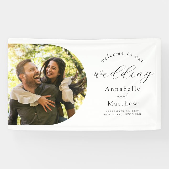 Elegantes modernes Foto Hochzeit Willkommen Banner (Horizontal)