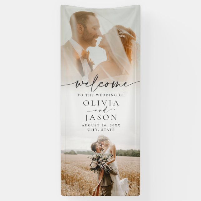 Elegantes modernes Foto Hochzeit Willkommen Banner (Vertikal)