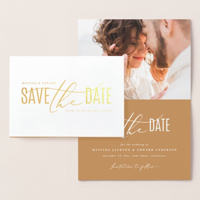 Elegantes modernes Foto Save the Date Folienkarte (Anzeige)